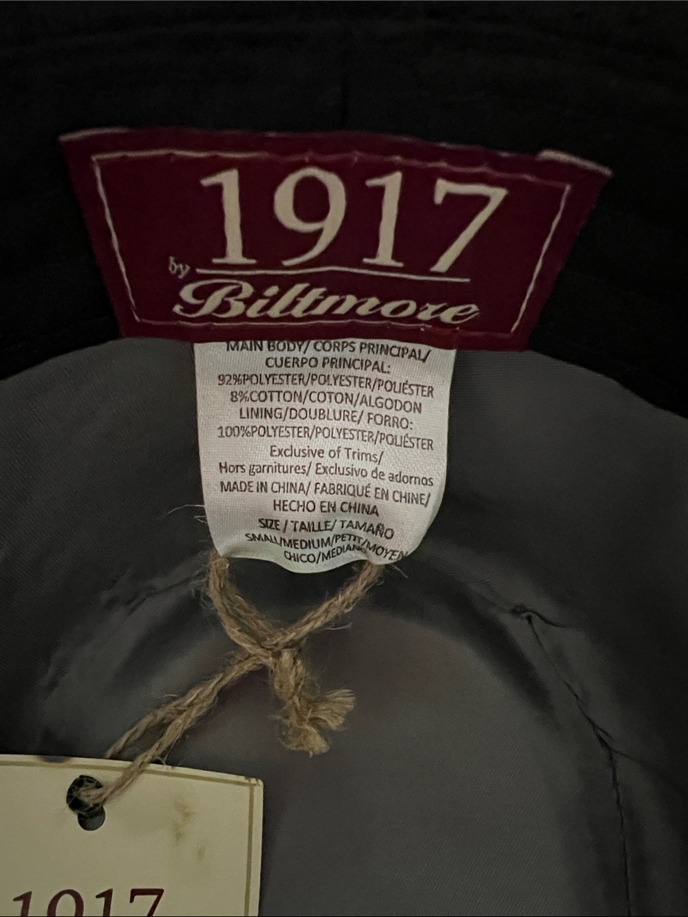 Black Fedora Hat with 1917 Biltmore Tag - Picture 2 of 5